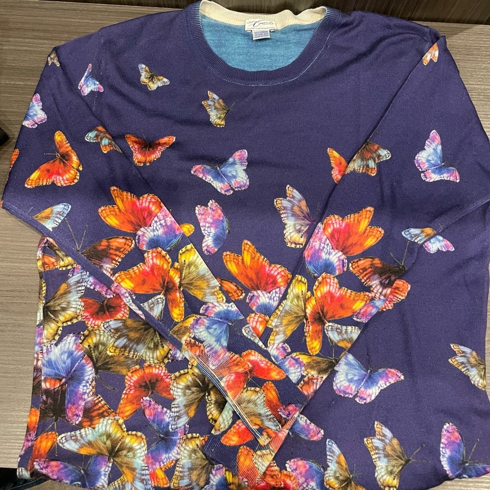 Colorful Butterfly Print Long Sleeve Sweater LIKE NEW